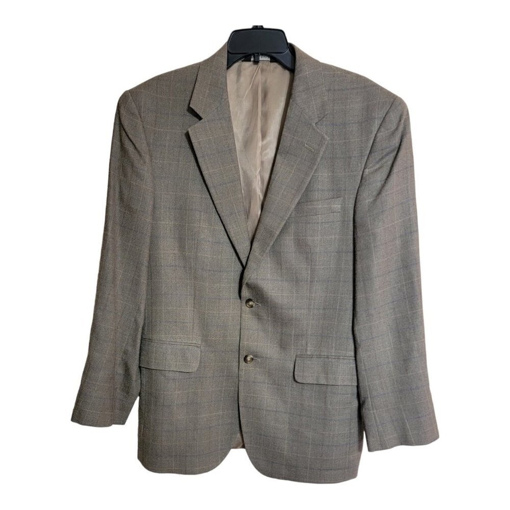 Jos A Bank Plaid  Blazer 41R Sport Coat Silk Wool Jacket Blue Brown Gray